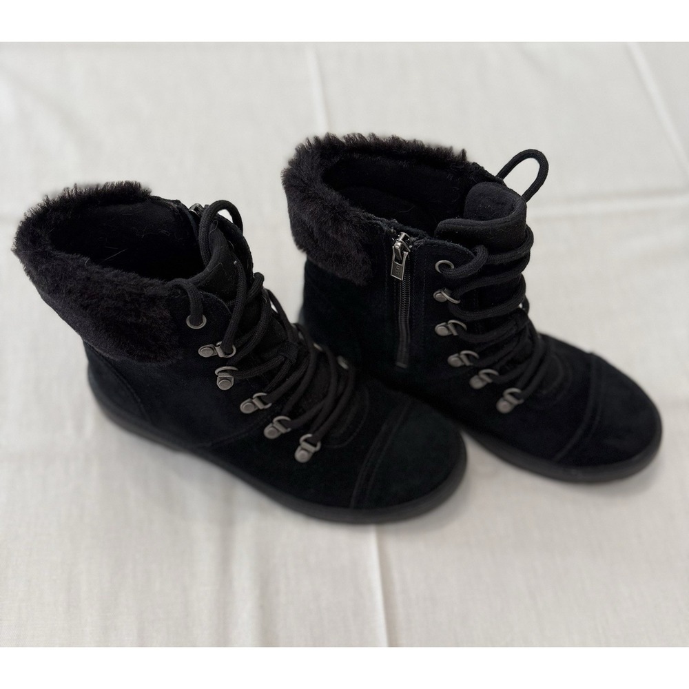 UGG Lakesider Zip Puff Black Suede Boots Kids 5 / Fits Women's 7 Combat Boot